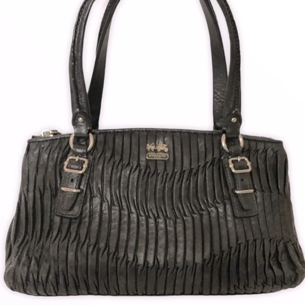 Coach Madison Gathered Leather Small Handbag Black Silver rare beautiful
